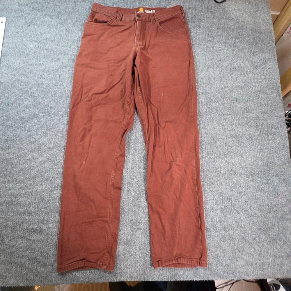 Carhartt Pants Mens 32x34 Brown Relaxed Fit Canvas Carpenter Workwear Stretch